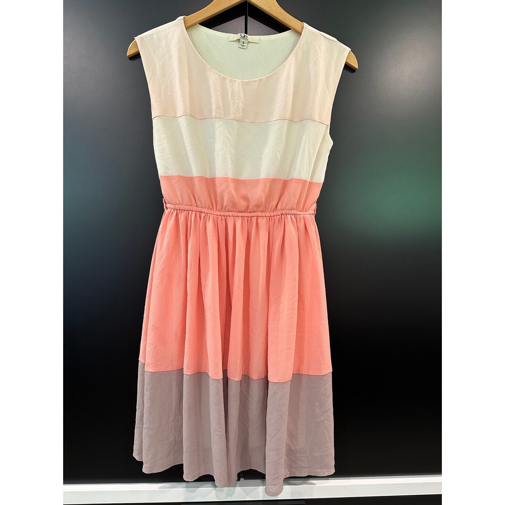 YA Los Angeles Silk Blend Colorblock Sleeveless Dress Peach‎ Cream Mauve Small
